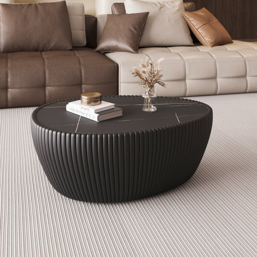 Black Marble Top goose eggs Shape Leather Coffee modern Sofa Table for Living Room furniture Coffee Table