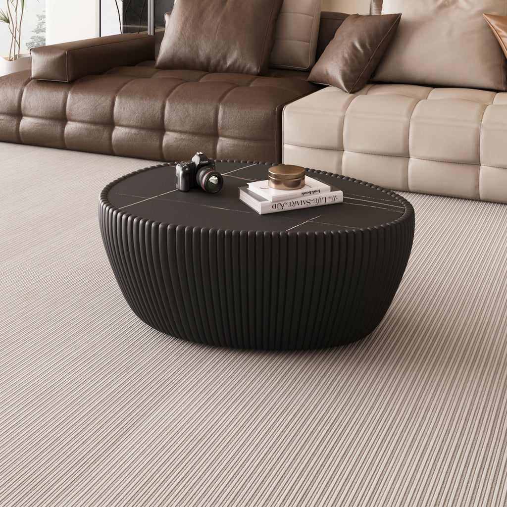 Black Marble Top goose eggs Shape Leather Coffee modern Sofa Table for Living Room furniture Coffee Table