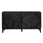 60.5'' Buffet Cabinet with Storage, Farmhouse Fluted Sideboard with Geometric Pattern & Adjustable Shelves, Mid Century Modern TV Stand for Living Room Kitchen Dining Room Entryway, Black
