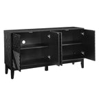 60.5'' Buffet Cabinet with Storage, Farmhouse Fluted Sideboard with Geometric Pattern & Adjustable Shelves, Mid Century Modern TV Stand for Living Room Kitchen Dining Room Entryway, Black