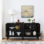 60.5'' Buffet Cabinet with Storage, Farmhouse Fluted Sideboard with Geometric Pattern & Adjustable Shelves, Mid Century Modern TV Stand for Living Room Kitchen Dining Room Entryway, Black