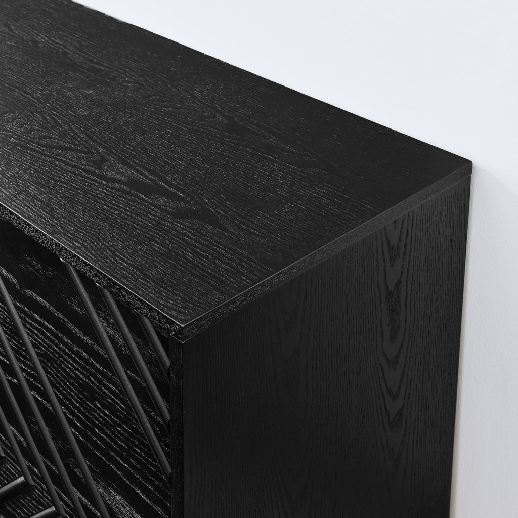 60.5'' Buffet Cabinet with Storage, Farmhouse Fluted Sideboard with Geometric Pattern & Adjustable Shelves, Mid Century Modern TV Stand for Living Room Kitchen Dining Room Entryway, Black