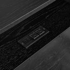 Mid Century Modern Nightstand with Charging Station & Outlet Hole & 2 Solid Wood Drawers, Louver Design Farmhouse End Table with Open Shelf & Drawer Dresser for Living Room Reception Room Dorm, Black