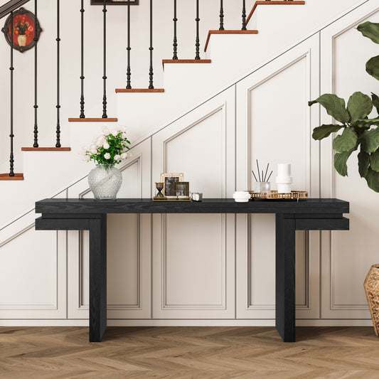 66' Extra Wide Real Wood Veneered Console Table, Minimalist Sofa Table Behind Couch for Entryway, Hallway, Living Room, Home Office, Black