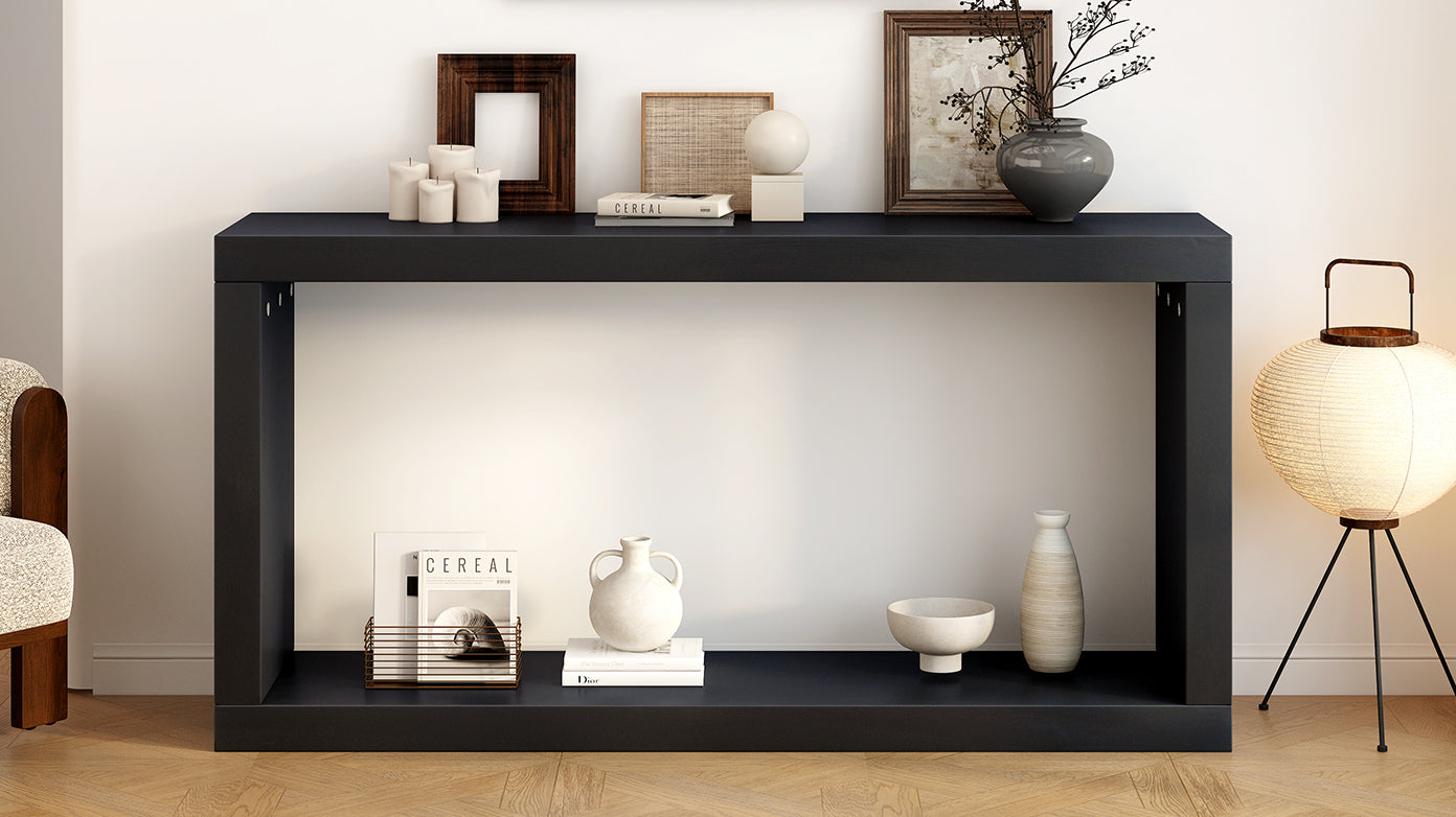 U_STYLE Modern Minimalist Entrance Table, Square Shaped Fashion Design, Easy to Assemble, Suitable for Entrance, Corridor, Living Room, Foyer