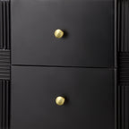 Modern Nightstand with 2 Storage Drawer, Fluted Bedside Table with Golden Metal Handles and Legs, End Table for Living Room and Bedroom, Easy Assembly, Black