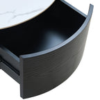 Modern Round Movable Coffee Table with Casters, 2 Drawers, Marble Pattern Sintered Stone Top, Black, 29.5' Coffee Table