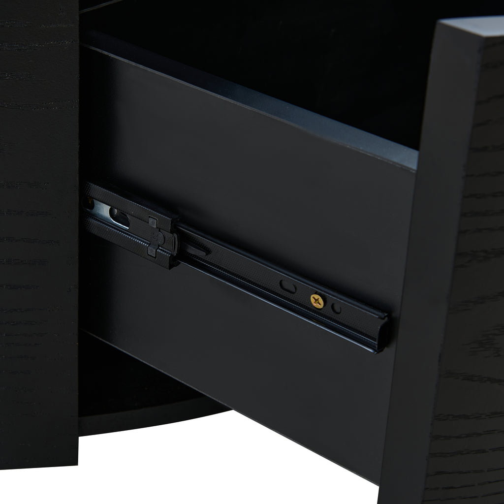 Modern Round Movable Coffee Table with Casters, 2 Drawers, Marble Pattern Sintered Stone Top, Black, 29.5' Coffee Table