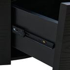 Modern Round Movable Coffee Table with Casters, 2 Drawers, Marble Pattern Sintered Stone Top, Black, 29.5' Coffee Table