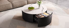 Modern Round Movable Coffee Table with Casters, 2 Drawers, Marble Pattern Sintered Stone Top, Black, 29.5' Coffee Table