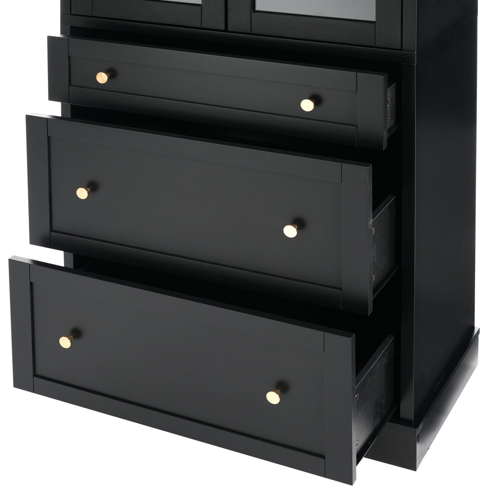 70.1' Modern High Freestanding Tall Bathroom Cabinet with 2 Adjustable Shelves, 3 Drawers, Soft Close Glass Doors – Ideal for Bathroom, Living Room, Kitchen Storage