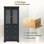 70.1' Modern High Freestanding Tall Bathroom Cabinet with 2 Adjustable Shelves, 3 Drawers, Soft Close Glass Doors – Ideal for Bathroom, Living Room, Kitchen Storage