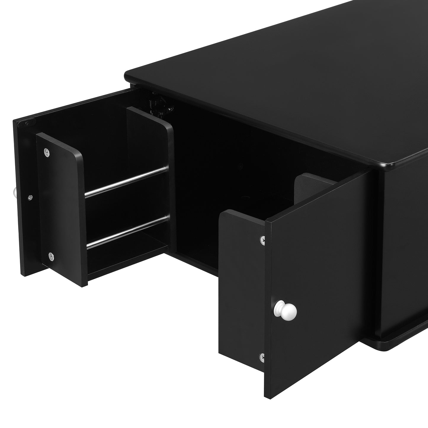 U-Can Modern Rectangle Coffee Table with Four Drawers, Two Side Hidden Storage Compartments, 47.2' Wood Coffee Table with Metal Handles and Four Solid Wood Legs for Living Room