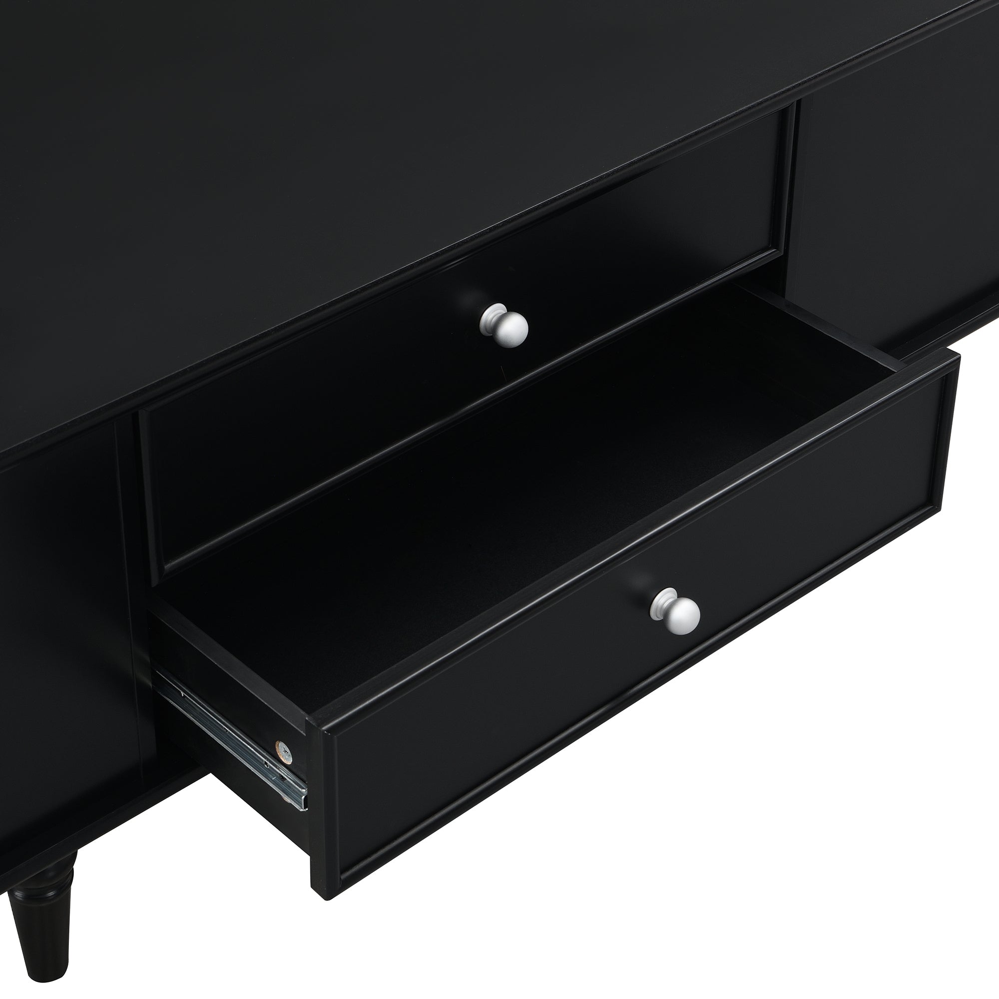 U-Can Modern Rectangle Coffee Table with Four Drawers, Two Side Hidden Storage Compartments, 47.2' Wood Coffee Table with Metal Handles and Four Solid Wood Legs for Living Room