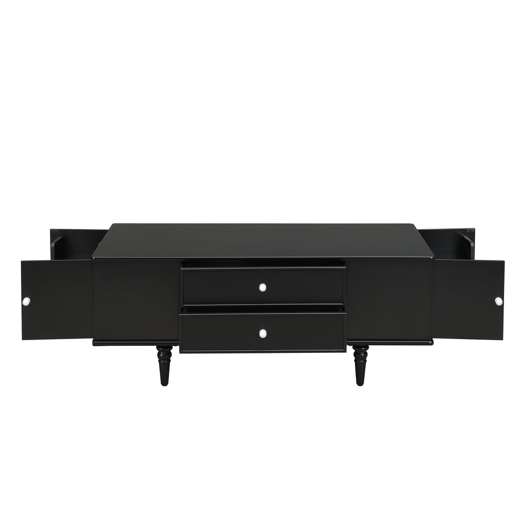 U-Can Modern Rectangle Coffee Table with Four Drawers, Two Side Hidden Storage Compartments, 47.2' Wood Coffee Table with Metal Handles and Four Solid Wood Legs for Living Room