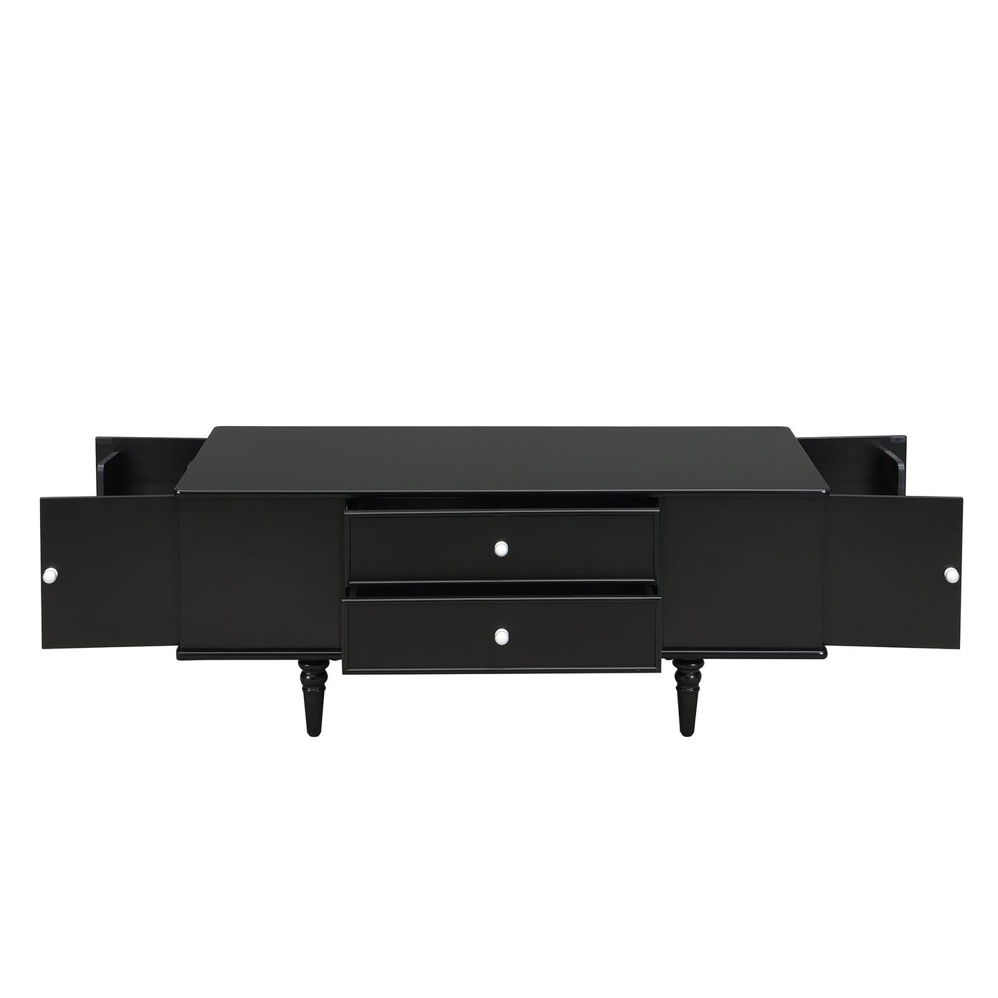 U-Can Modern Rectangle Coffee Table with Four Drawers, Two Side Hidden Storage Compartments, 47.2' Wood Coffee Table with Metal Handles and Four Solid Wood Legs for Living Room