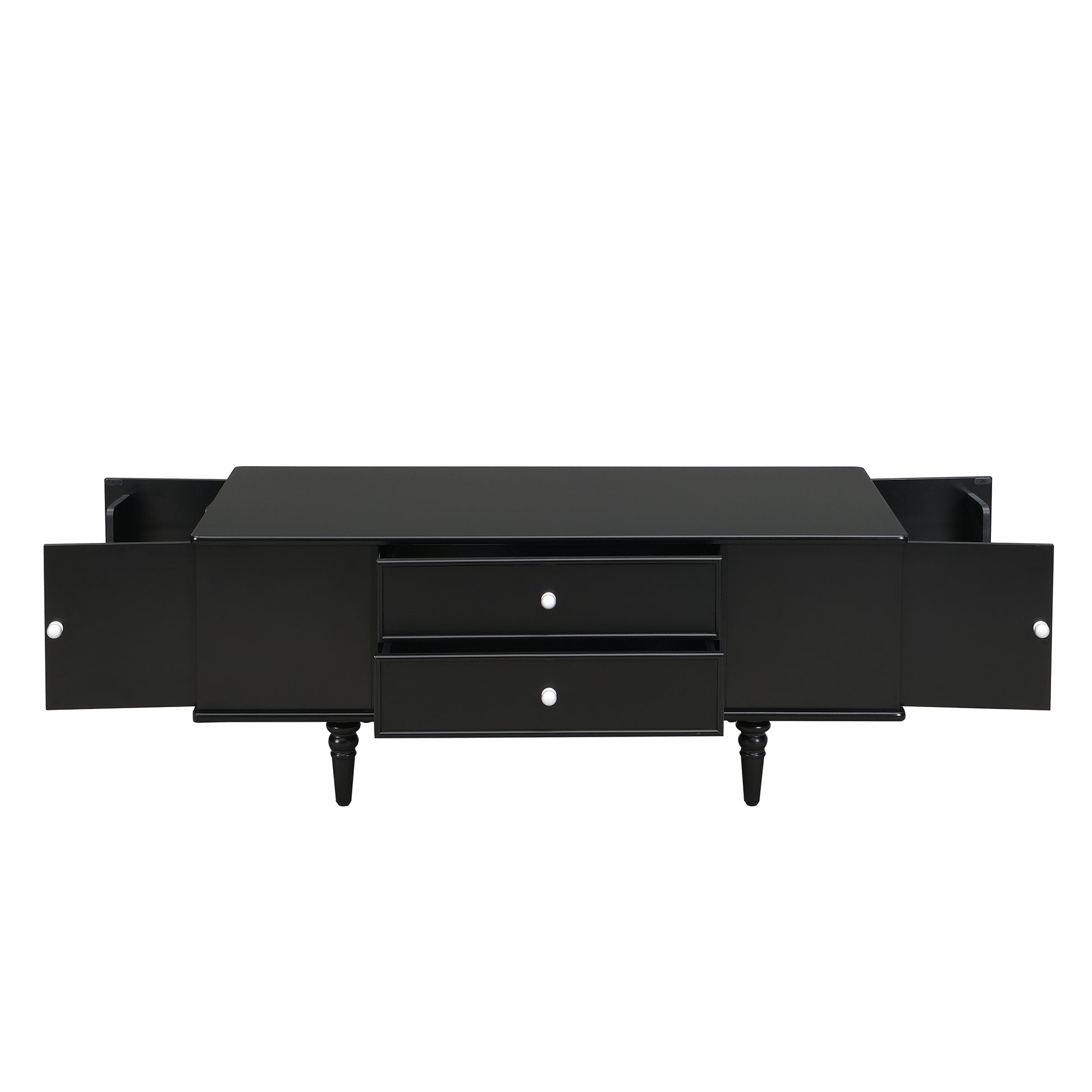 U-Can Modern Rectangle Coffee Table with Four Drawers, Two Side Hidden Storage Compartments, 47.2' Wood Coffee Table with Metal Handles and Four Solid Wood Legs for Living Room