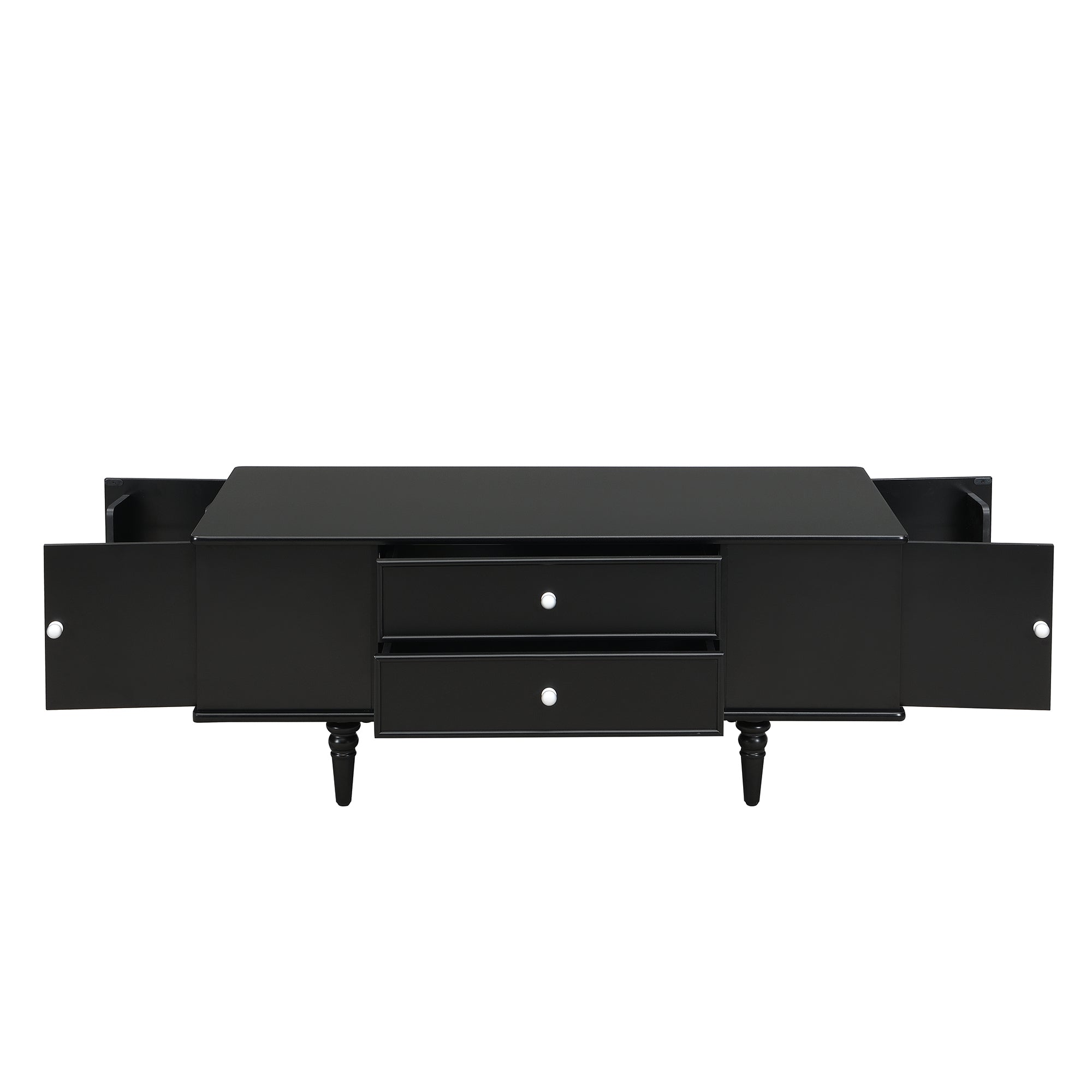 U-Can Modern Rectangle Coffee Table with Four Drawers, Two Side Hidden Storage Compartments, 47.2' Wood Coffee Table with Metal Handles and Four Solid Wood Legs for Living Room