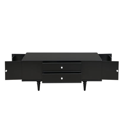 U-Can Modern Rectangle Coffee Table with Four Drawers, Two Side Hidden Storage Compartments, 47.2' Wood Coffee Table with Metal Handles and Four Solid Wood Legs for Living Room