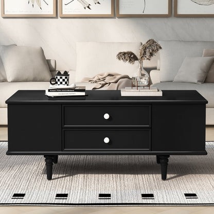 U-Can Modern Rectangle Coffee Table with Four Drawers, Two Side Hidden Storage Compartments, 47.2' Wood Coffee Table with Metal Handles and Four Solid Wood Legs for Living Room