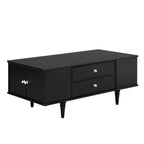 U-Can Modern Rectangle Coffee Table with Four Drawers, Two Side Hidden Storage Compartments, 47.2' Wood Coffee Table with Metal Handles and Four Solid Wood Legs for Living Room