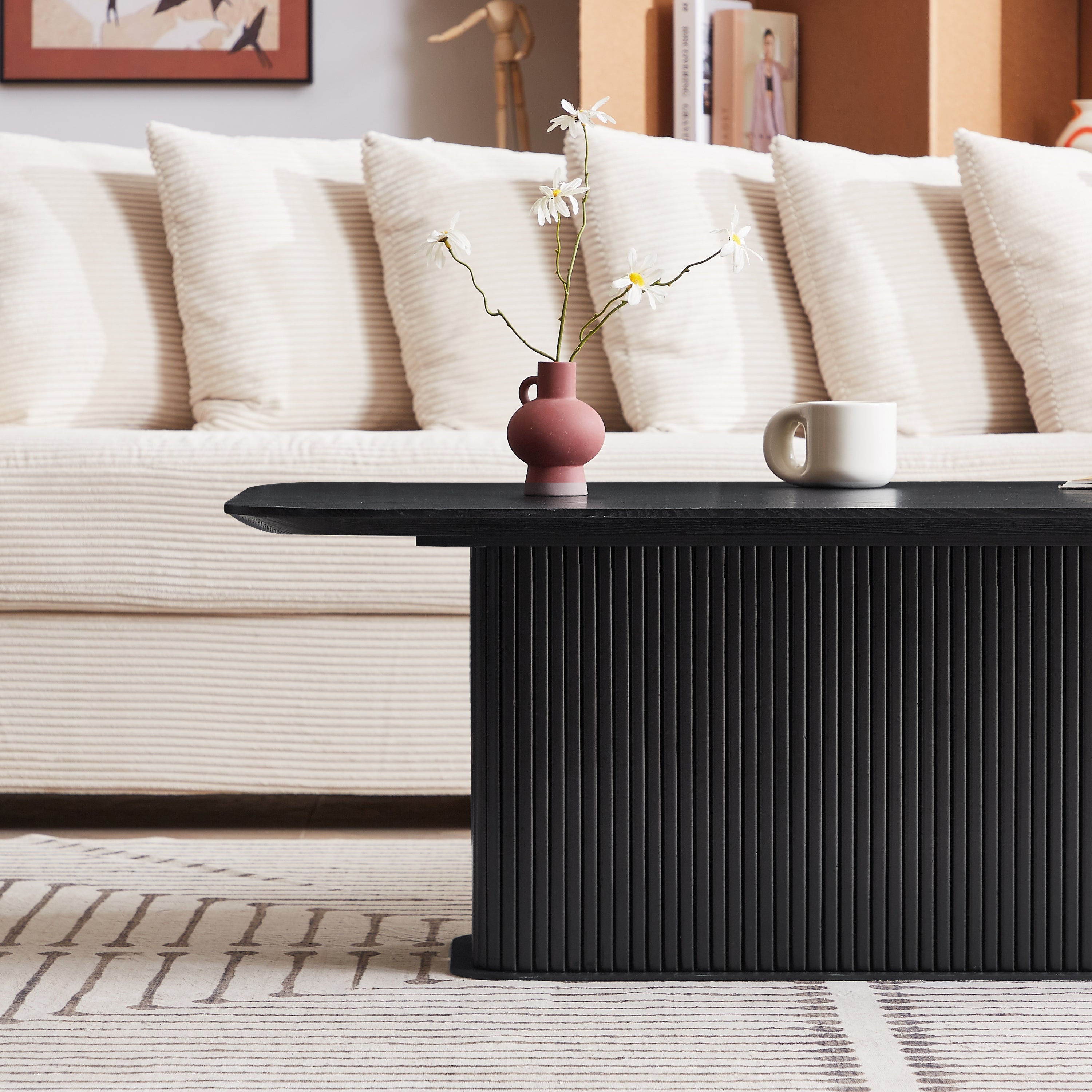 Coffee Table Black Oak Wood Surface and Black Metel Feet