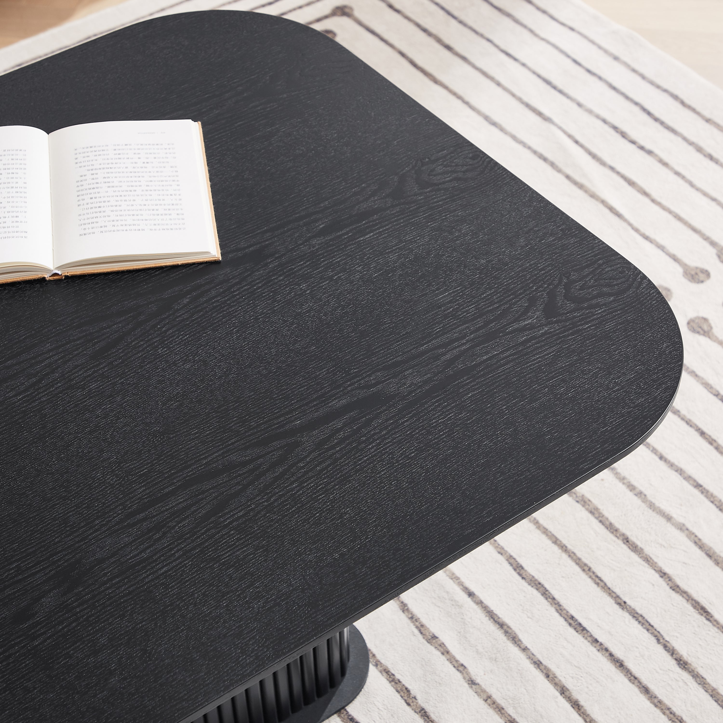 Coffee Table Black Oak Wood Surface and Black Metel Feet