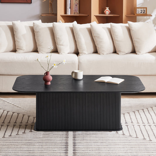 Coffee Table Black Oak Wood Surface and Black Metel Feet