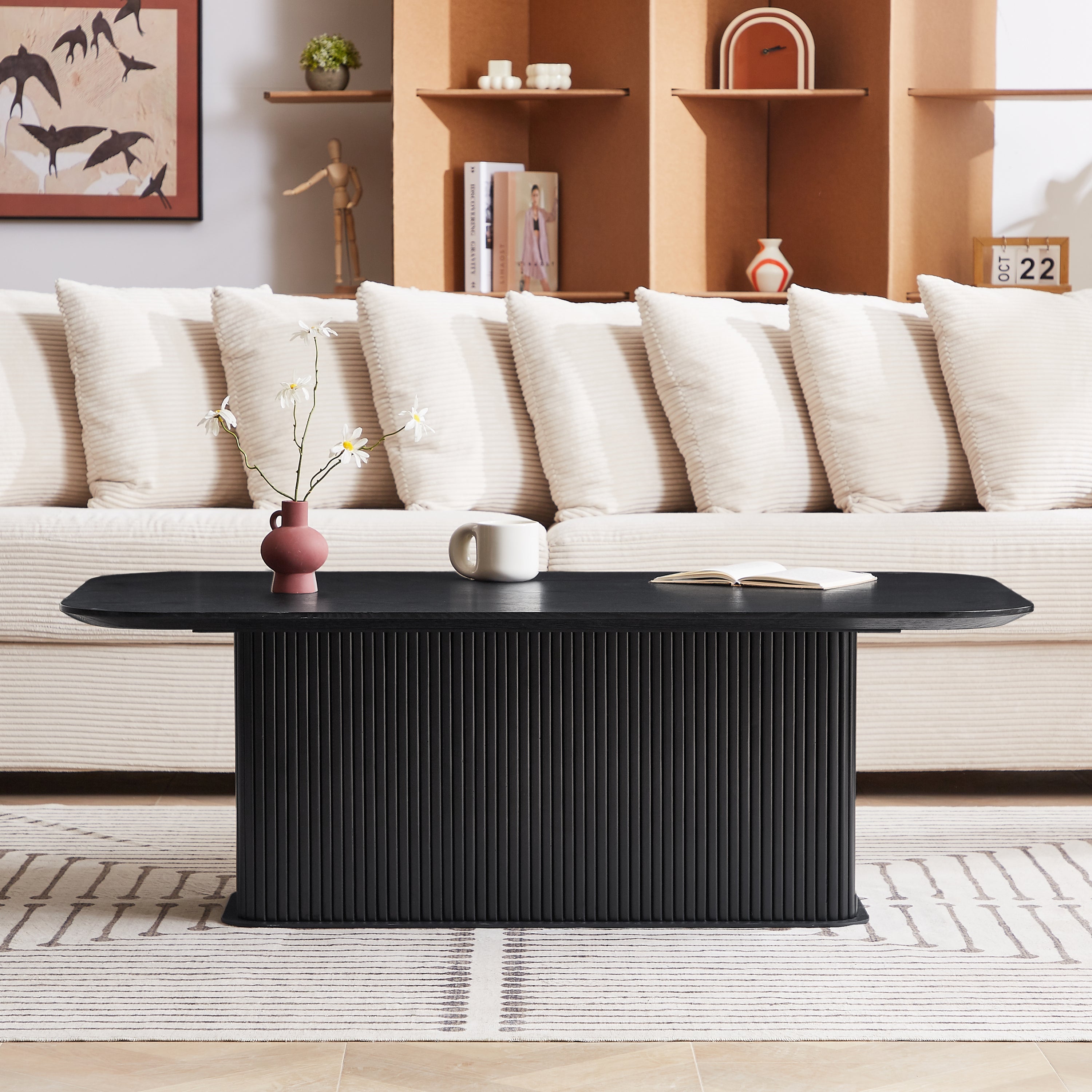 Coffee Table Black Oak Wood Surface and Black Metel Feet