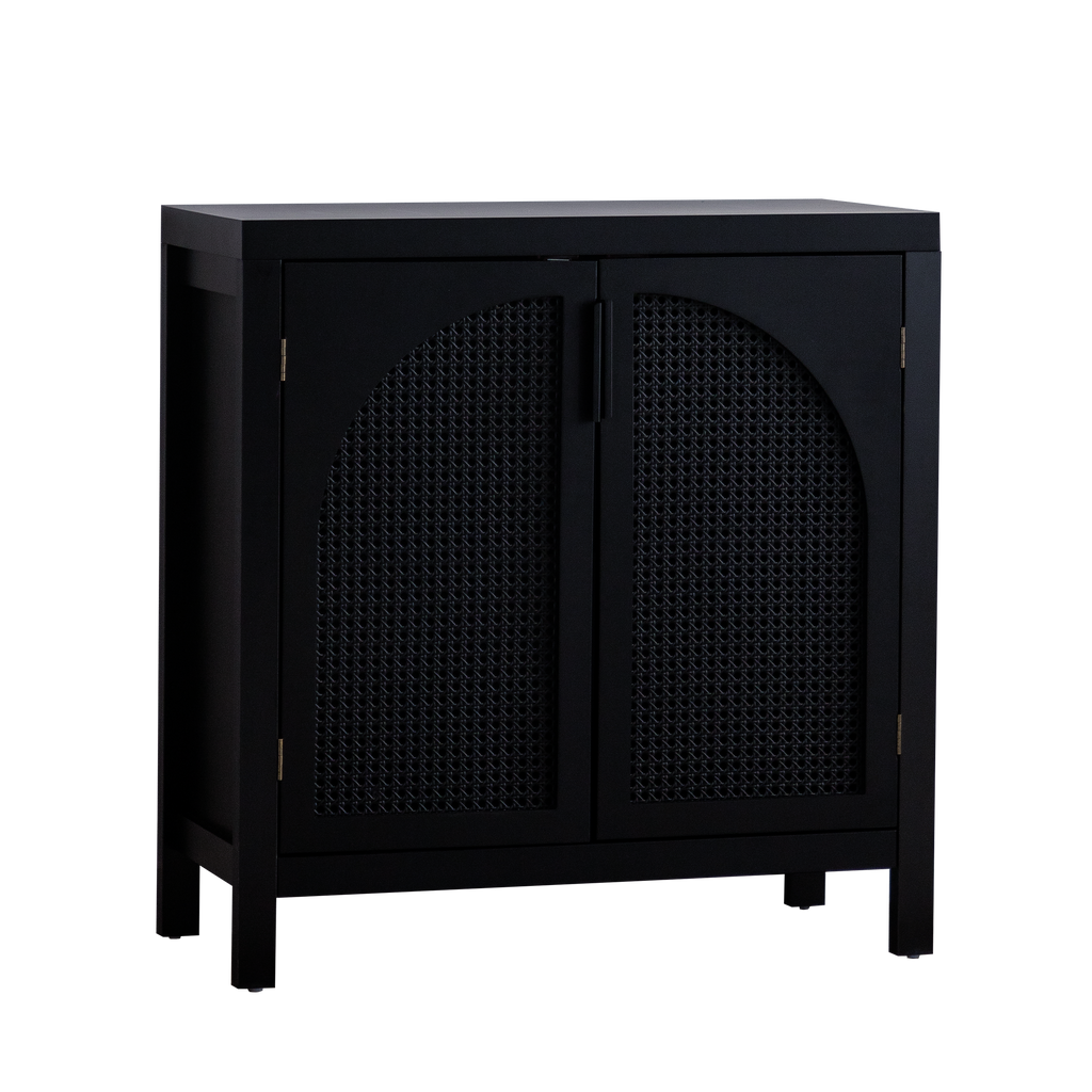 Black Accent Cabinet with Doors, Rattan Sideboard Buffet Cabinets with Storage, Adjustable Shelf, 29 Inch Narrow Credenzas Storage Cabinet for Living Room, Entryway and Kitchen