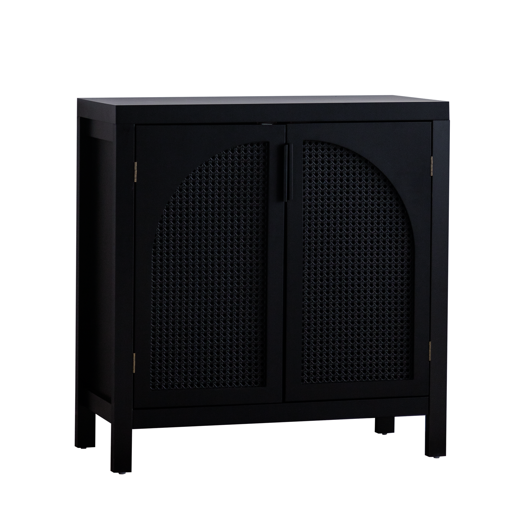 Black Accent Cabinet with Doors, Rattan Sideboard Buffet Cabinets with Storage, Adjustable Shelf, 29 Inch Narrow Credenzas Storage Cabinet for Living Room, Entryway and Kitchen