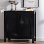 Black Accent Cabinet with Doors, Rattan Sideboard Buffet Cabinets with Storage, Adjustable Shelf, 29 Inch Narrow Credenzas Storage Cabinet for Living Room, Entryway and Kitchen
