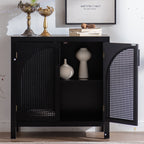 Black Accent Cabinet with Doors, Rattan Sideboard Buffet Cabinets with Storage, Adjustable Shelf, 29 Inch Narrow Credenzas Storage Cabinet for Living Room, Entryway and Kitchen