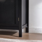Black Accent Cabinet with Doors, Rattan Sideboard Buffet Cabinets with Storage, Adjustable Shelf, 29 Inch Narrow Credenzas Storage Cabinet for Living Room, Entryway and Kitchen