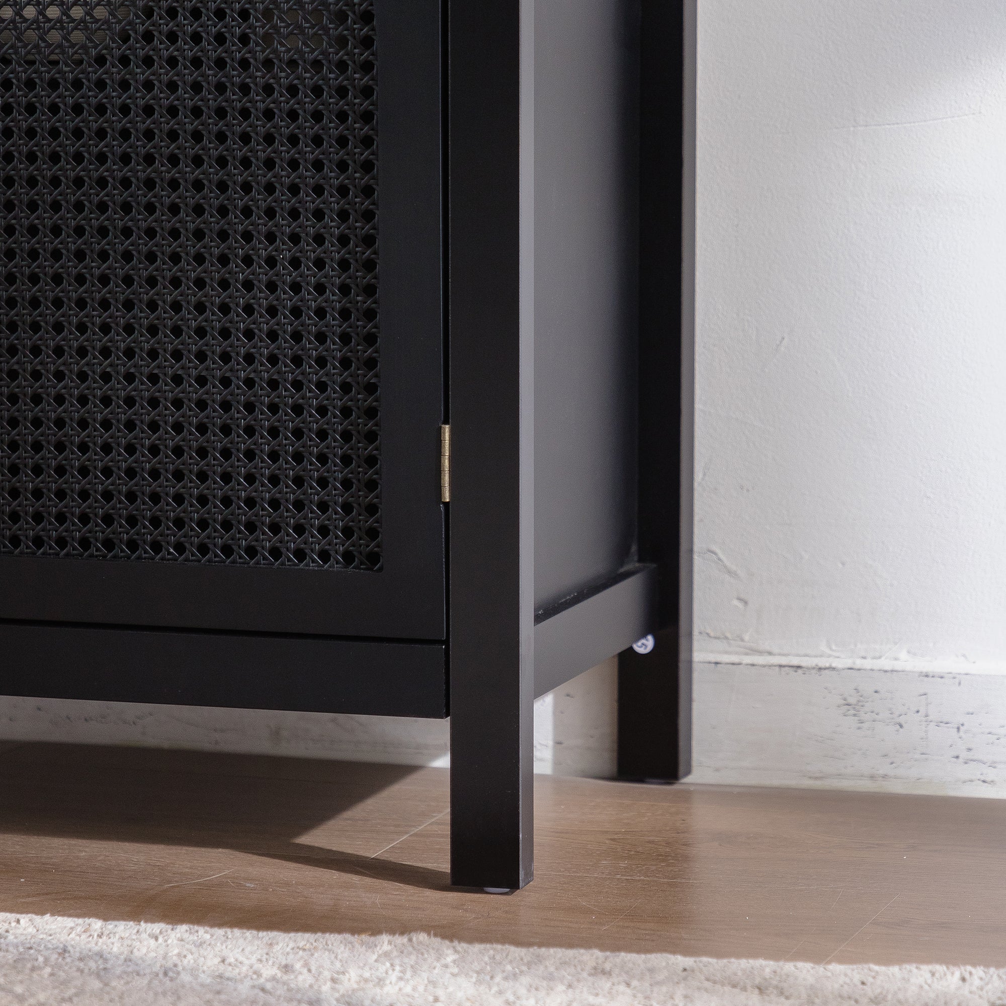 Black Accent Cabinet with Doors, Rattan Sideboard Buffet Cabinets with Storage, Adjustable Shelf, 29 Inch Narrow Credenzas Storage Cabinet for Living Room, Entryway and Kitchen