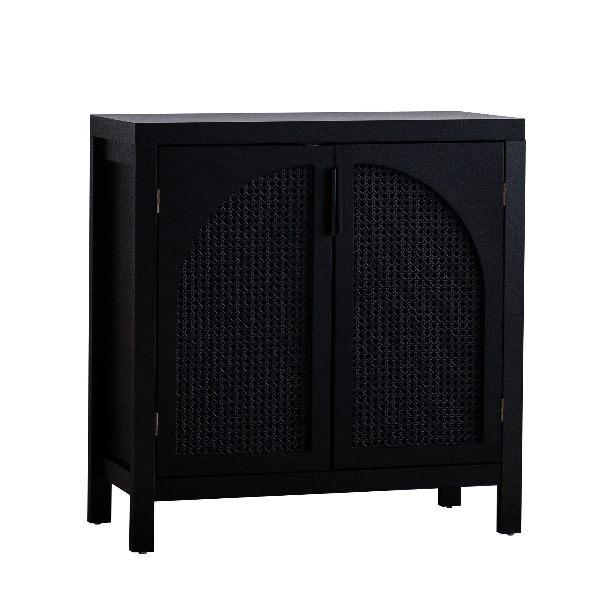 Black Accent Cabinet with Doors, Rattan Sideboard Buffet Cabinets with Storage, Adjustable Shelf, 29 Inch Narrow Credenzas Storage Cabinet for Living Room, Entryway and Kitchen