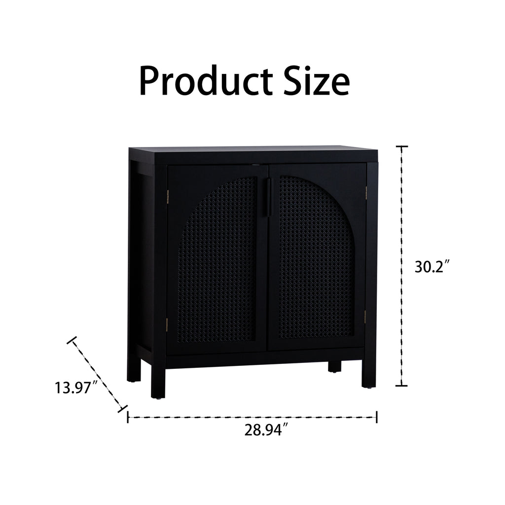 Black Accent Cabinet with Doors, Rattan Sideboard Buffet Cabinets with Storage, Adjustable Shelf, 29 Inch Narrow Credenzas Storage Cabinet for Living Room, Entryway and Kitchen