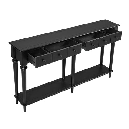 TREXM Entryway Table with 4 Drawers, Retro Console Table with Open Shelf for Entryways, Living Rooms, and Hallways (Black)