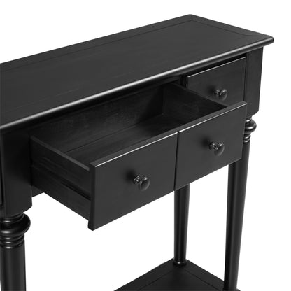 TREXM Entryway Table with 4 Drawers, Retro Console Table with Open Shelf for Entryways, Living Rooms, and Hallways (Black)