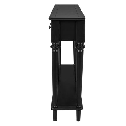 TREXM Entryway Table with 4 Drawers, Retro Console Table with Open Shelf for Entryways, Living Rooms, and Hallways (Black)