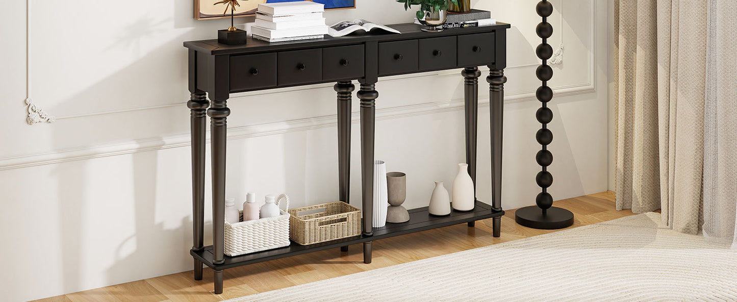 TREXM Entryway Table with 4 Drawers, Retro Console Table with Open Shelf for Entryways, Living Rooms, and Hallways (Black)