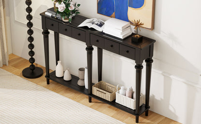 TREXM Entryway Table with 4 Drawers, Retro Console Table with Open Shelf for Entryways, Living Rooms, and Hallways (Black)
