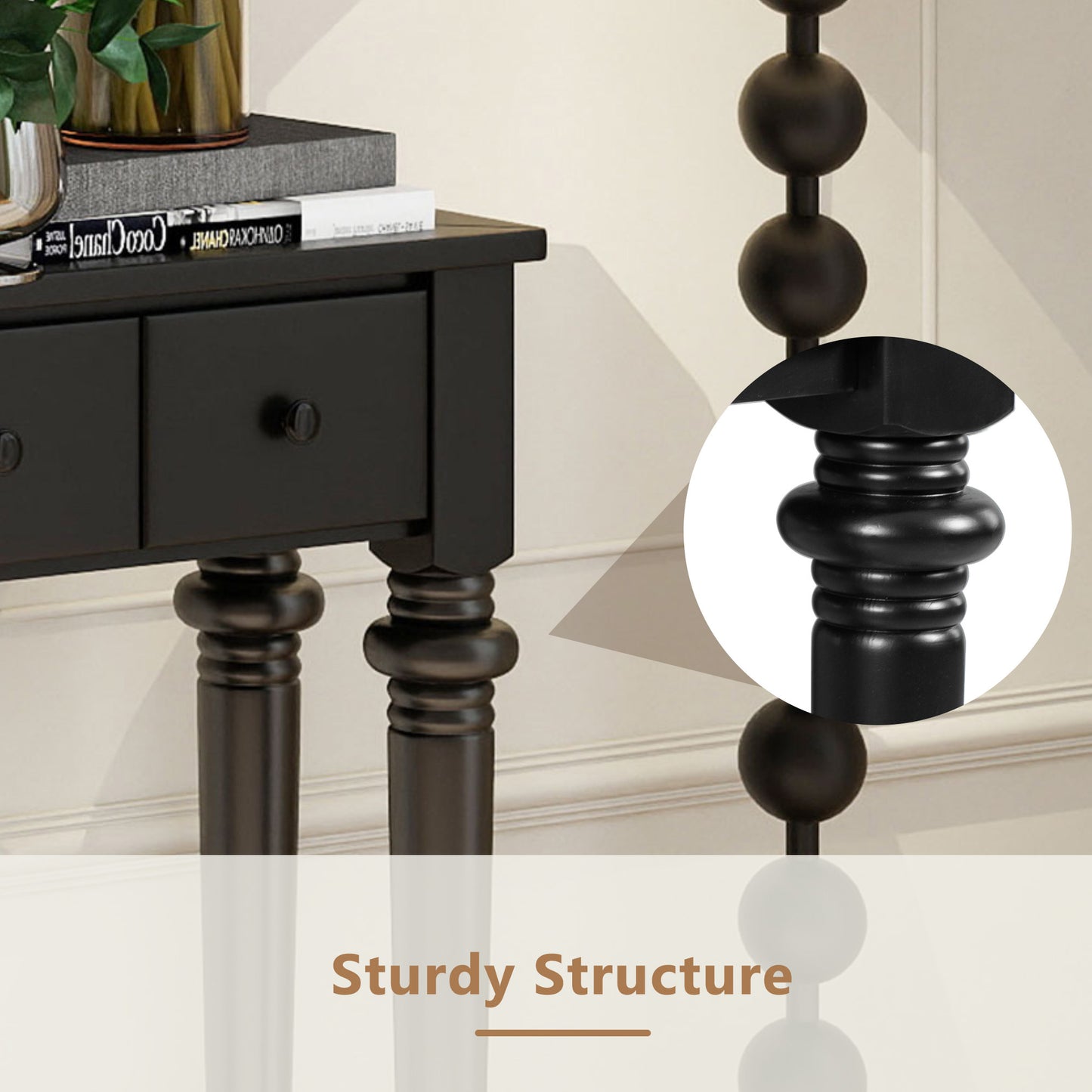 TREXM Entryway Table with 4 Drawers, Retro Console Table with Open Shelf for Entryways, Living Rooms, and Hallways (Black)