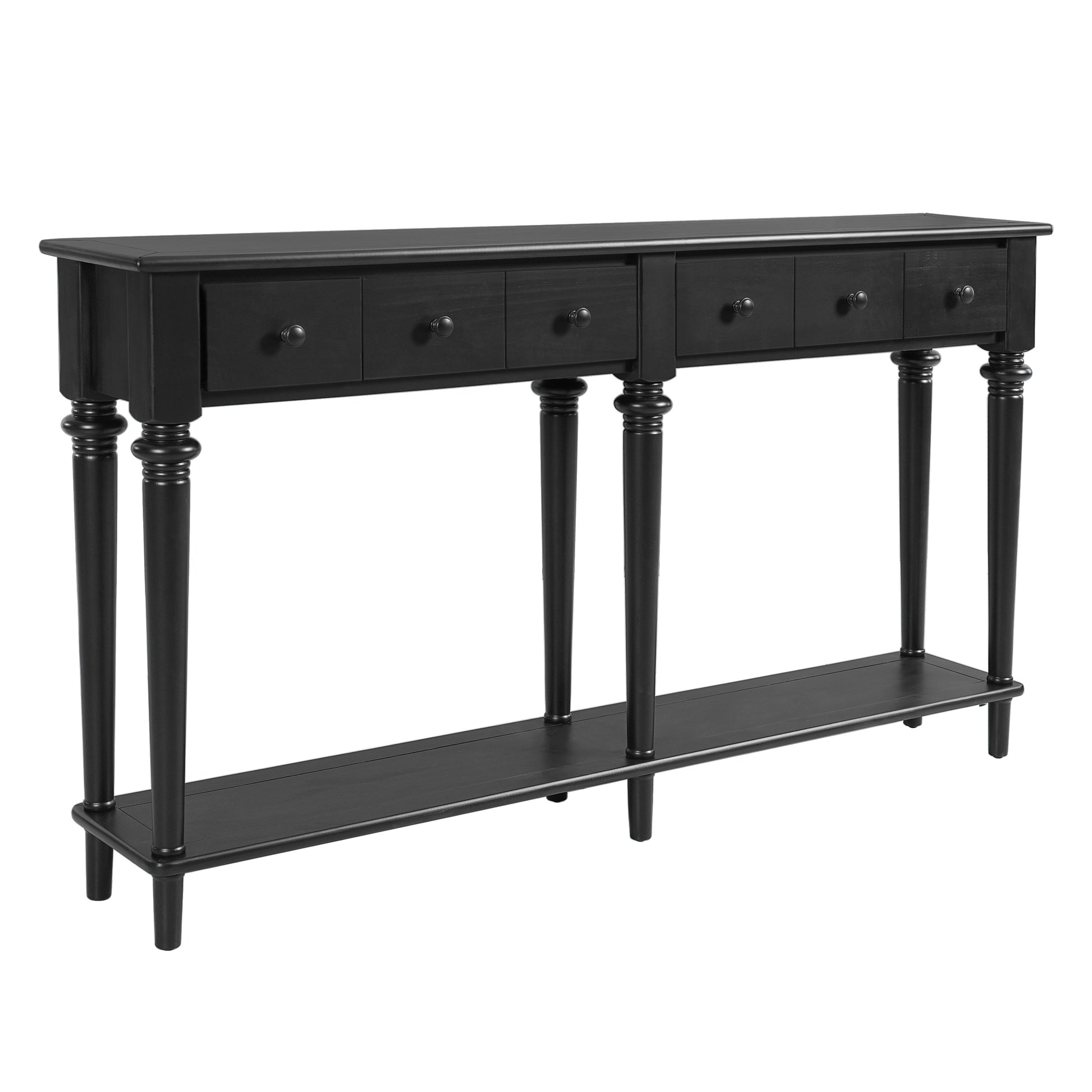 TREXM Entryway Table with 4 Drawers, Retro Console Table with Open Shelf for Entryways, Living Rooms, and Hallways (Black)