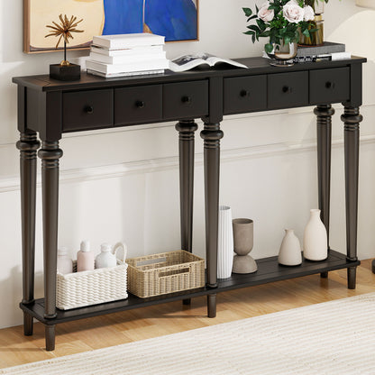 TREXM Entryway Table with 4 Drawers, Retro Console Table with Open Shelf for Entryways, Living Rooms, and Hallways (Black)