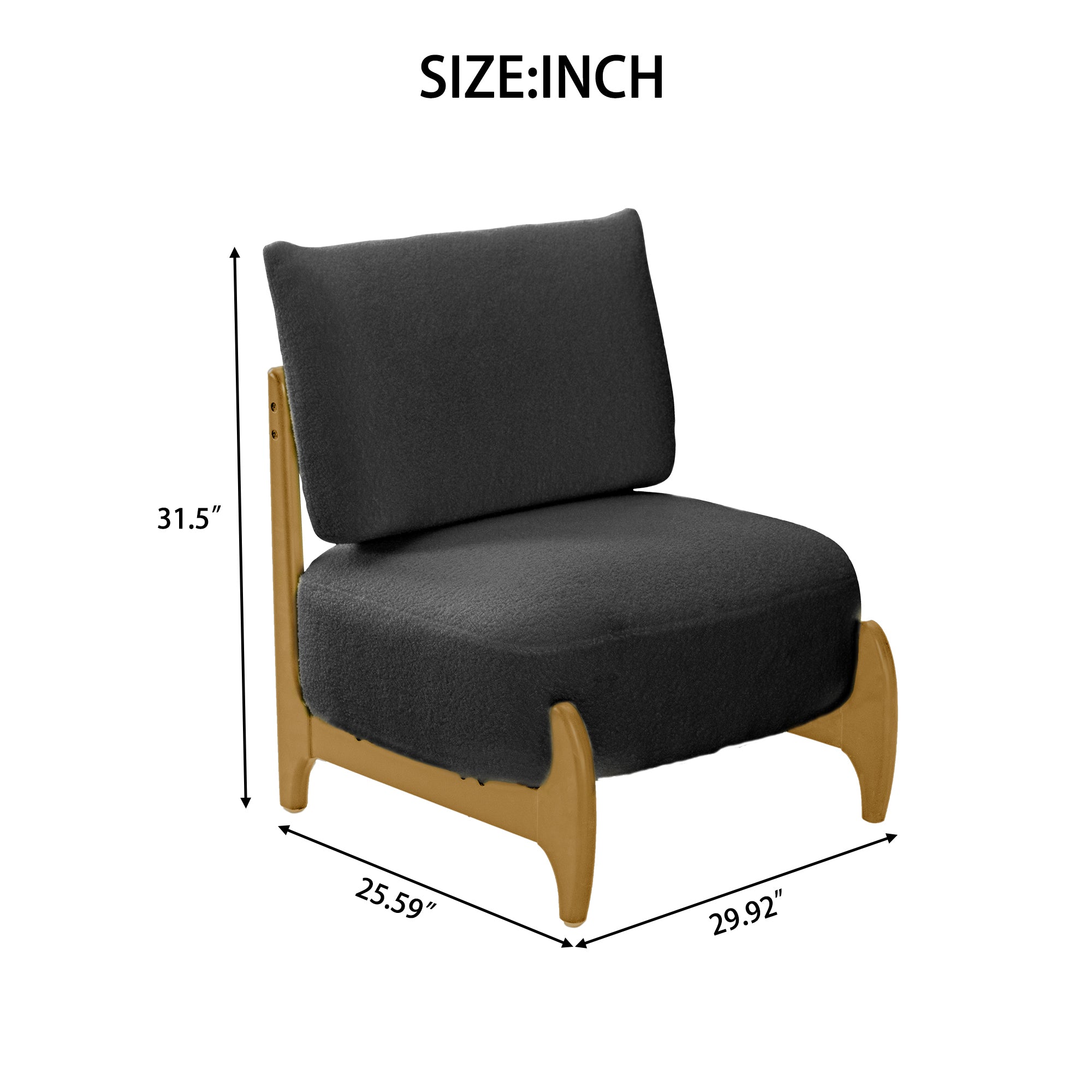 Single sofa chair Living Room Bedroom Lamb fleece Single Chair Retro Solid Wood Lazy Sofa Casual Chair (Black)