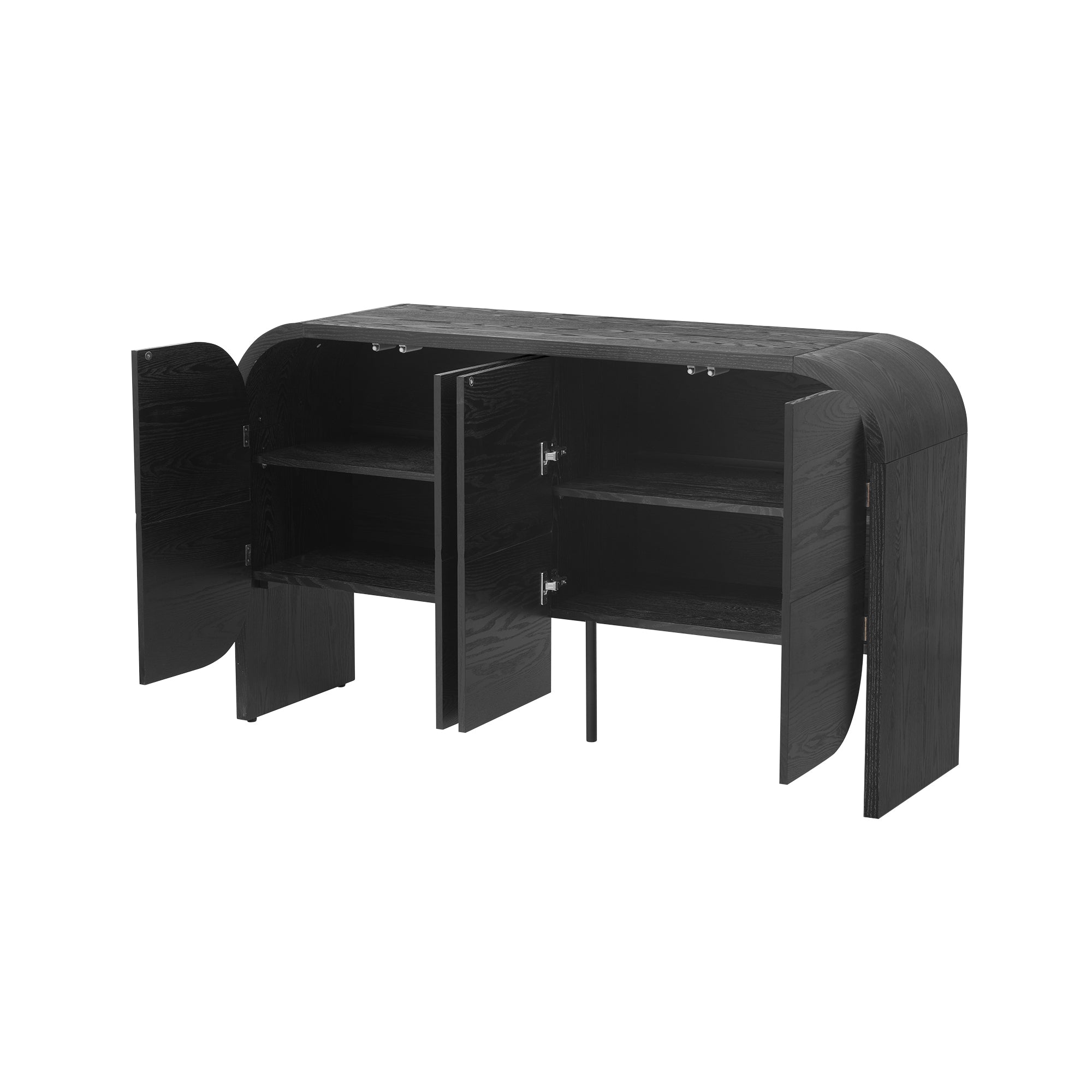 TREXM Buffet Cabinet with Storage, Wood Sideboard Cabinet with Curvy Edge, 4 Doors Retro Credenza Storage Cabinet with Adjustable Shelves for Living Room, Kitchen (Black)