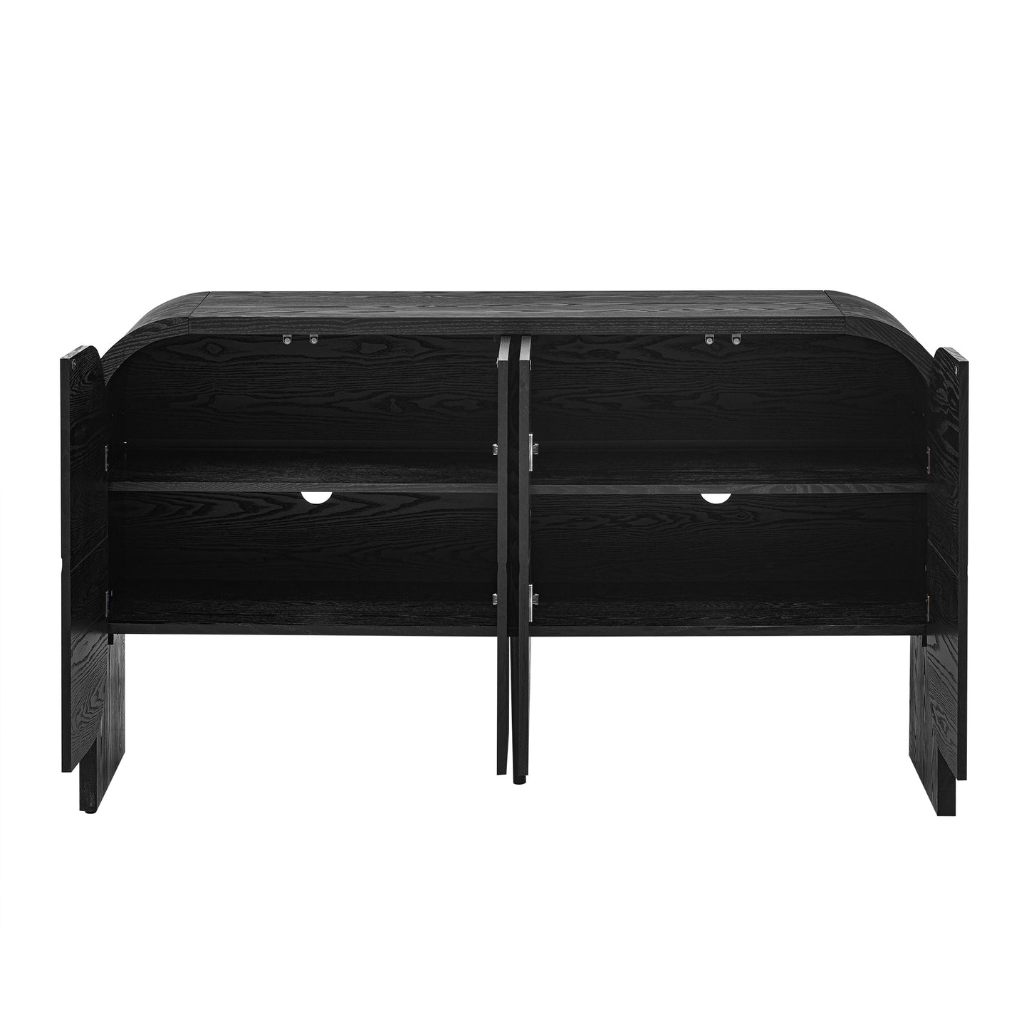 TREXM Buffet Cabinet with Storage, Wood Sideboard Cabinet with Curvy Edge, 4 Doors Retro Credenza Storage Cabinet with Adjustable Shelves for Living Room, Kitchen (Black)