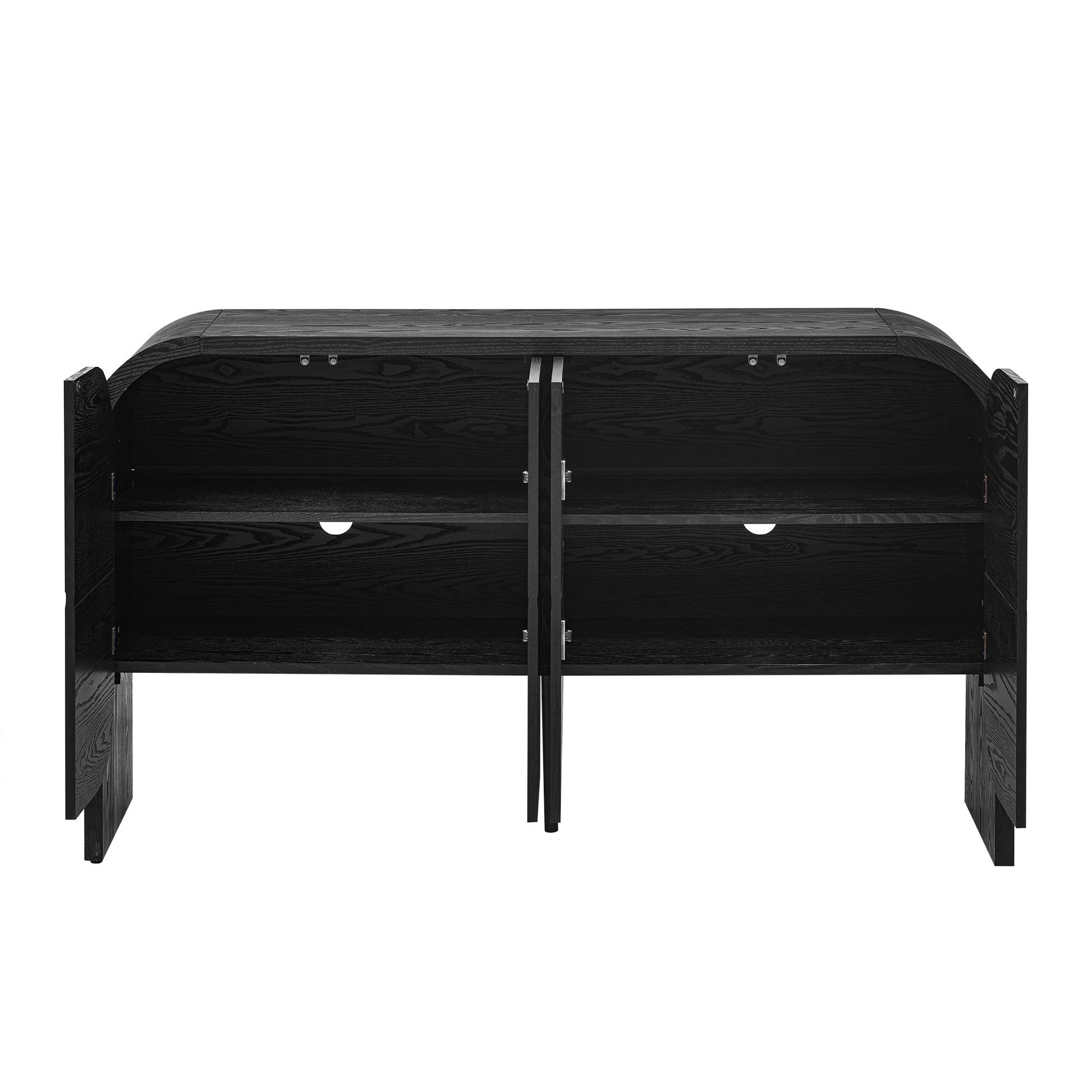 TREXM Buffet Cabinet with Storage, Wood Sideboard Cabinet with Curvy Edge, 4 Doors Retro Credenza Storage Cabinet with Adjustable Shelves for Living Room, Kitchen (Black)