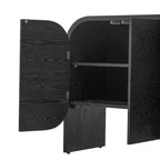 TREXM Buffet Cabinet with Storage, Wood Sideboard Cabinet with Curvy Edge, 4 Doors Retro Credenza Storage Cabinet with Adjustable Shelves for Living Room, Kitchen (Black)